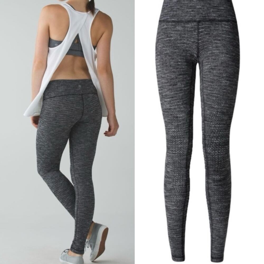 Lululemon Wunder Under Pant III Leggings Coco Pique Black White Athletic US 10